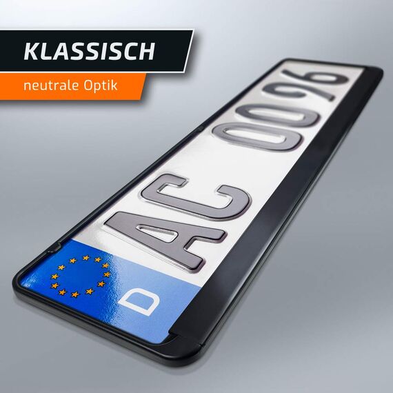 schildEVO 2 Kennzeichenhalter | 460 x 110 mm | SCHWARZ | für Kurze Kennzeichen | 46 x 11 | Nummernschildhalter | Kennzeichen-Halterung | DHL-Versand