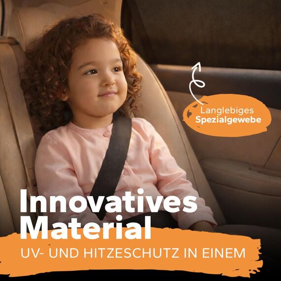Sonnenschutz Auto Baby • ZERTIFIZIERTER UPF+ UV-Schutz • Nachhaltiges & Hochwertiges GSM105+ Nylon • Doppelte Schutzwirkung • Deutsches Design • Sonnenschutz Auto Kinder, Netz für Seitenfenster