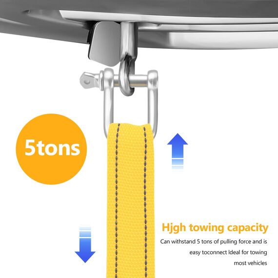 Abschleppseil PKW, 4 Meter 5 Tonnen (11000 Lbs) Abschleppseil Auto, Schwerlast Abschleppseile Abschleppgurt Mit Reflektierenden Streifen, für Off-Road Recovery, mit 2 STK U Abschlepphaken
