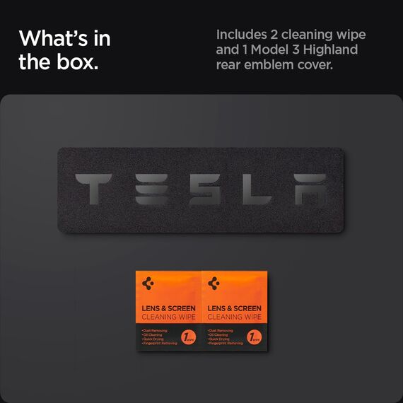 Spigen Tesla Model 3 Highland (~2026) Hinteres Emblem Logo Aufkleber, Perfekte Anpassung und Abdeckung, Einfache Installation, Kompatibel mit Tesla Model 3 Highland 2026 Zubehör - Schwarz