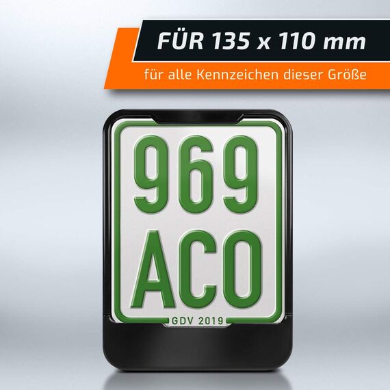 Kennzeichenhalter für Versicherungskennzeichen | 135 x 110 mm | Mofa | Roller | E-Scooter | S-Pedelec | E-Bike | Moped | Leichkraftrad | 50 CCM