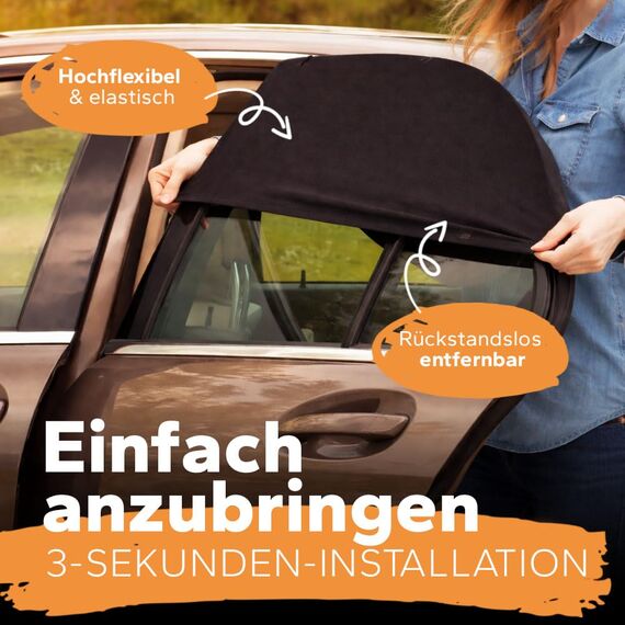 Sonnenschutz Auto Baby • ZERTIFIZIERTER UPF+ UV-Schutz • Nachhaltiges & Hochwertiges GSM105+ Nylon • Doppelte Schutzwirkung • Deutsches Design • Sonnenschutz Auto Kinder, Netz für Seitenfenster