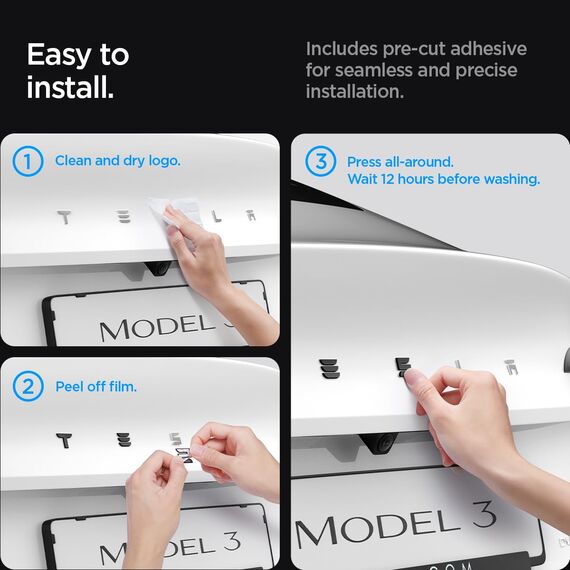 Spigen Tesla Model 3 Highland (~2026) Hinteres Emblem Logo Aufkleber, Perfekte Anpassung und Abdeckung, Einfache Installation, Kompatibel mit Tesla Model 3 Highland 2026 Zubehör - Carbon