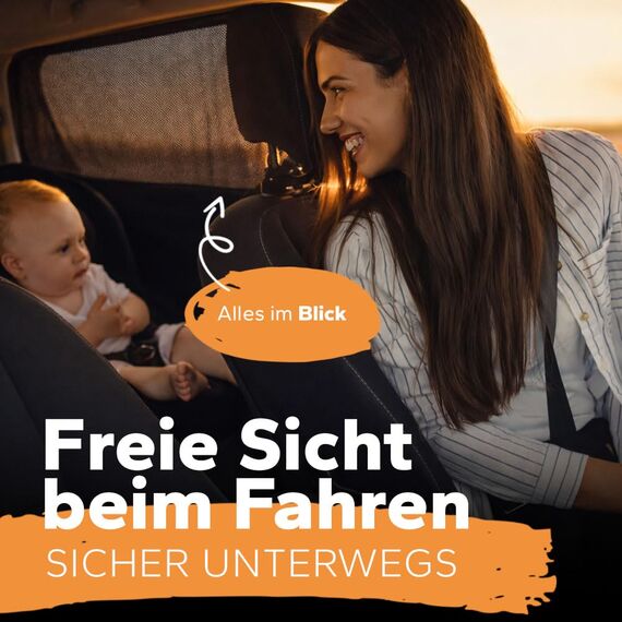 Sonnenschutz Auto Baby • ZERTIFIZIERTER UPF+ UV-Schutz • Nachhaltiges & Hochwertiges GSM105+ Nylon • Doppelte Schutzwirkung • Deutsches Design • Sonnenschutz Auto Kinder, Netz für Seitenfenster
