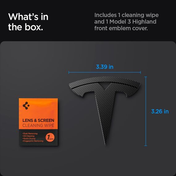 Spigen Tesla Model 3 Highland (~2026) Vorderes Emblem Logo Aufkleber, Perfekte Anpassung und Abdeckung, Einfache Installation, Kompatibel mit Tesla Model 3 Highland 2026 Zubehör - Carbon