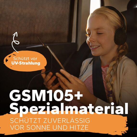 Sonnenschutz Auto Baby • ZERTIFIZIERTER UPF+ UV-Schutz • Nachhaltiges & Hochwertiges GSM105+ Nylon • Doppelte Schutzwirkung • Deutsches Design • Sonnenschutz Auto Kinder, Netz für Seitenfenster