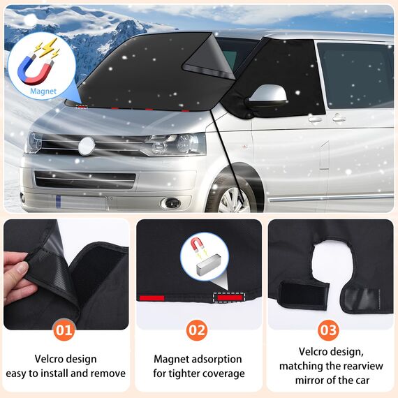 ZATOOTO Frontscheibenabdeckung für Volkswagen T5 T6, 600D Oxford Stoff wasserdichtes Windschutzscheibenabdeckung, Allwetter-Windschutzhaube, lichtundurchlässige UV/Frost/EIS/Staub Schutzhülle