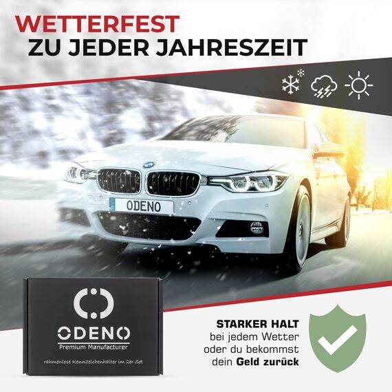 ODENO® Magnet Kennzeichenhalter im Set für 2 Kennzeichen - für jedes Kennzeichen und Auto - rahmenlose Nummernschildhalter für Deutschland und Österreich