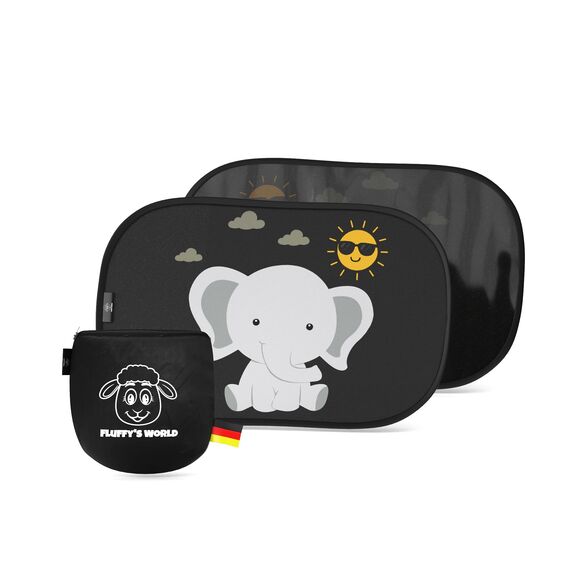 Sonnenschutz Auto Baby & Kinder • ZERTIFIZIERTER UPF50+ UV-Schutz • DEKRA geprüft & KBA-zugelassen • Nachhaltiges & hochwertiges GSM105+ Nylon • Sonnenblende Seitenscheibe • Motiv Elefant