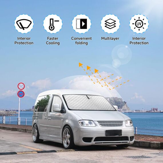 ZATOOTO Frontscheibe Sonnenschutz für VW Caddy, Windschutzscheibe Sonnenschutz Innen Faltbar, Thermomatten Magnetisch, Verdickte, blockiert 99% UV-Strahlen, 3er Set