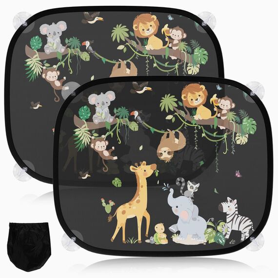 2 Stück Sonnenschutz Auto Baby mit UV Schutz, Sonnenblende Auto Kinder 45x36.5 cm mit 8 Saugnäpfen und Süßen Tier (Rebe Tiere)