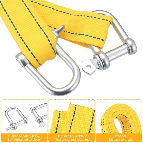 Abschleppseil PKW, 4 Meter 5 Tonnen (11000 Lbs) Abschleppseil Auto, Schwerlast Abschleppseile Abschleppgurt Mit Reflektierenden Streifen, für Off-Road Recovery, mit 2 STK U Abschlepphaken
