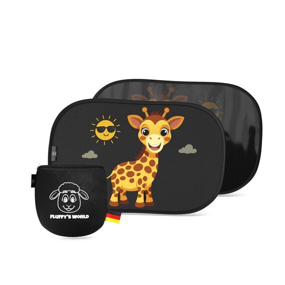 Sonnenschutz Auto Baby & Kinder • ZERTIFIZIERTER UPF50+ UV-Schutz • DEKRA geprüft & KBA-zugelassen • Nachhaltiges & hochwertiges GSM105+ Nylon • Sonnenblende Seitenscheibe • Motiv Giraffe