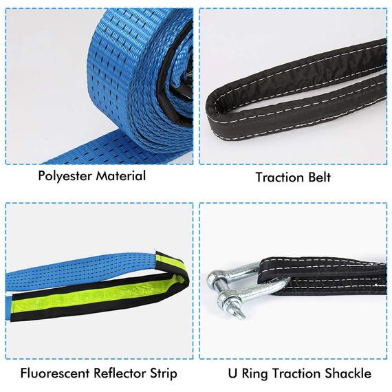 MAIKEHIGH Abschleppseil 5 cm x 5 m, 17,600 lbs (8 Tonnen) Recovery Tow Strap Kit Für Off-Road Recovery & Abschleppen Heavy Duty Polyester Weather Resistant Verstärkte Looped Ends 2 Safety Hooks