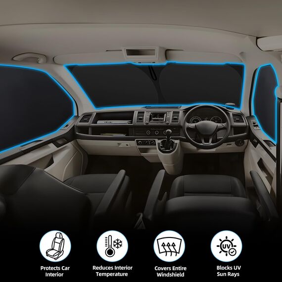 ZATOOTO Sonnenschutz Auto Frontscheibe Innen passend für VW T4, 3PCS Thermomatte Fahrerhaus, Auto Sonnenblende Frontscheibenabdeckung, Windschutzscheiben Autoscheiben Verdunkelung, UV-Schutz