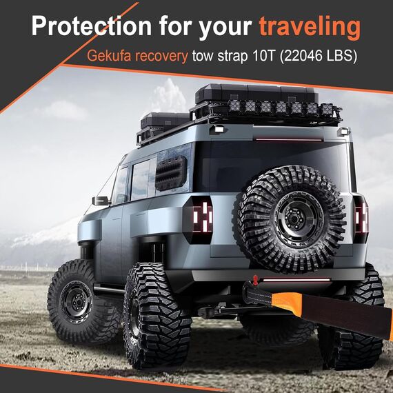 Gekufa Abschleppseil pkw 5M x 5cm, 10 Tonnen (22046 Lbs) Abschleppseil Auto Kit mit 2 Verstärkten Haken und Reflektierenden Streifen, Abschleppseile Für Off-Road Recovery (Orange)