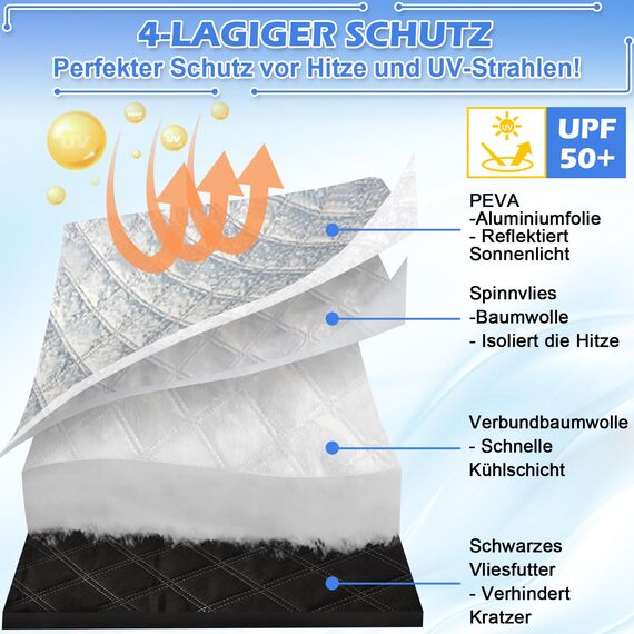 Tevlaphee Sonnenschutz Auto Frontscheibe, Windschutzscheibe Sonnenschutz, UV-Schutz für Sommer, Sonne, Staub, Schnee, EIS, Frost, 197 * 128cm