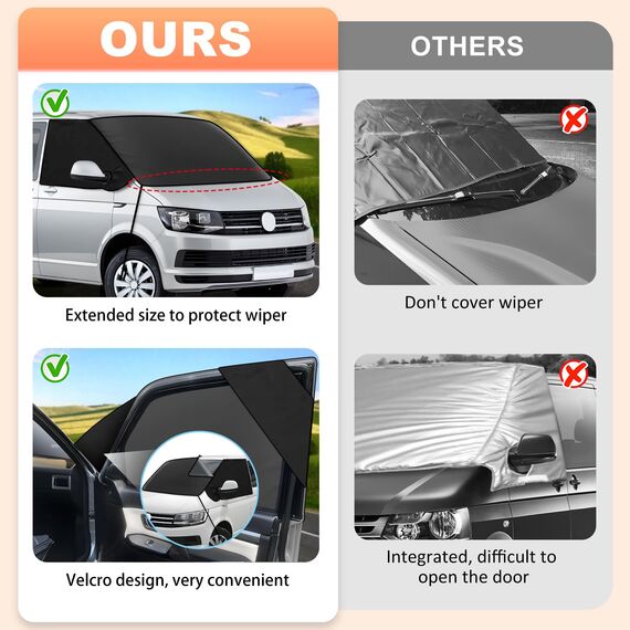 ZATOOTO Frontscheibenabdeckung für Volkswagen T5 T6, 600D Oxford Stoff wasserdichtes Windschutzscheibenabdeckung, Allwetter-Windschutzhaube, lichtundurchlässige UV/Frost/EIS/Staub Schutzhülle
