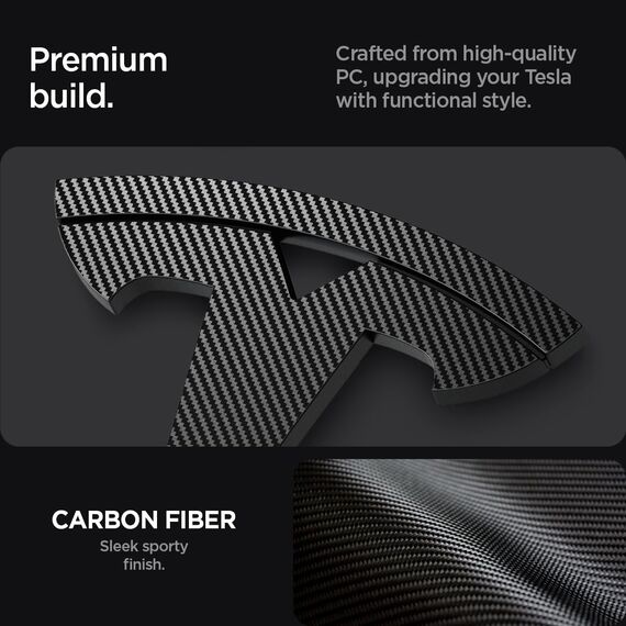 Spigen Tesla Model 3 Highland (~2026) Vorderes Emblem Logo Aufkleber, Perfekte Anpassung und Abdeckung, Einfache Installation, Kompatibel mit Tesla Model 3 Highland 2026 Zubehör - Carbon