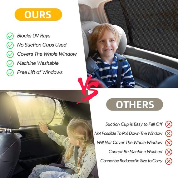 Sonnenschutz Auto Baby mit UV Schutz,Universal Sonnenblende Auto Kinder Seitenscheibe,Autoscheiben Sonnenschutz innen mit Hochelastisches Eisseide-Material(2 Stück)