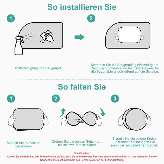 2 Stück Sonnenschutz Auto Baby mit UV Schutz, Sonnenblende Auto Kinder 45x36.5 cm mit 8 Saugnäpfen und Süßen Tier (Rebe Tiere)