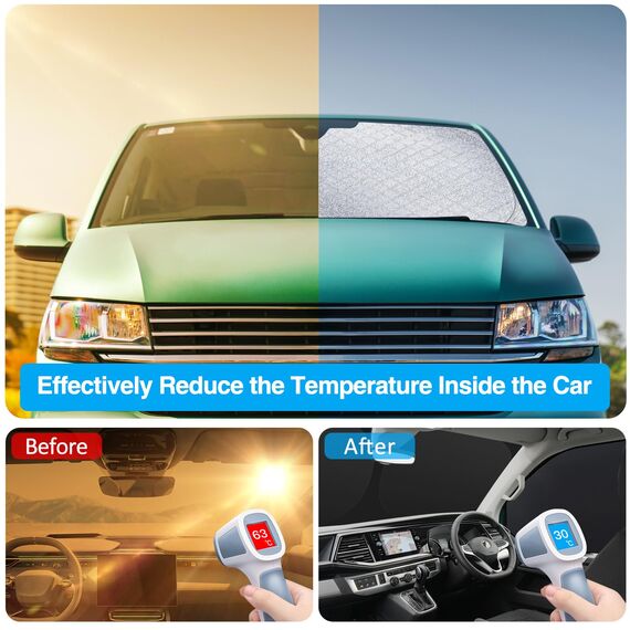 ZATOOTO Sonnenschutz Auto Frontscheibe passend für VW T5 T6, 3PCS Thermomatte Fahrerhaus, Auto Sonnenblende Frontscheibenabdeckung, Windschutzscheiben Innen Verdunkelung, UV-Schutz, Faltbare
