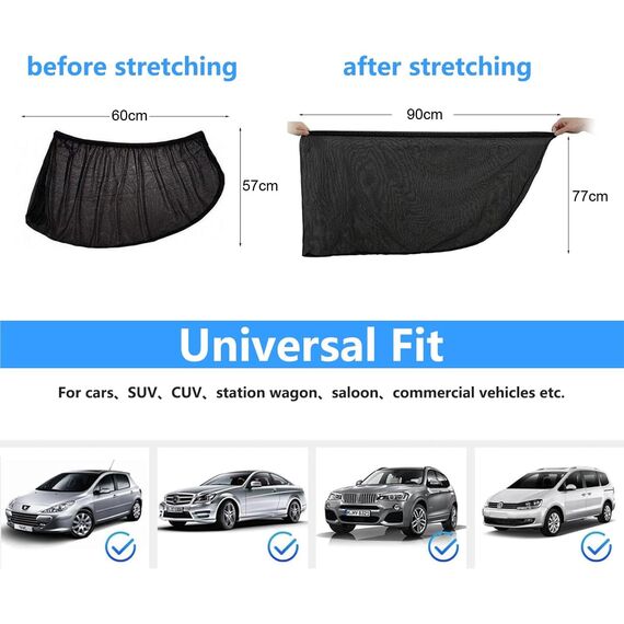 2 Stück Sonnenschutz Auto Baby, Auto UV Schutz & Hitzeschutz Sonnenschutz Auto Kinder, Universal Sonnenblende Auto Netz für Seitenfenster Fit 98% Autos, Privatsphäre Für Kinder Erwachsene