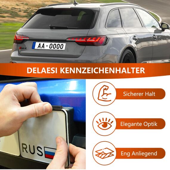 Unsichtbarer Kennzeichenhalter Rahmenlos 2er-Set – Für 110 mm EU-Kennzeichen, Nicht für Österreich/3D