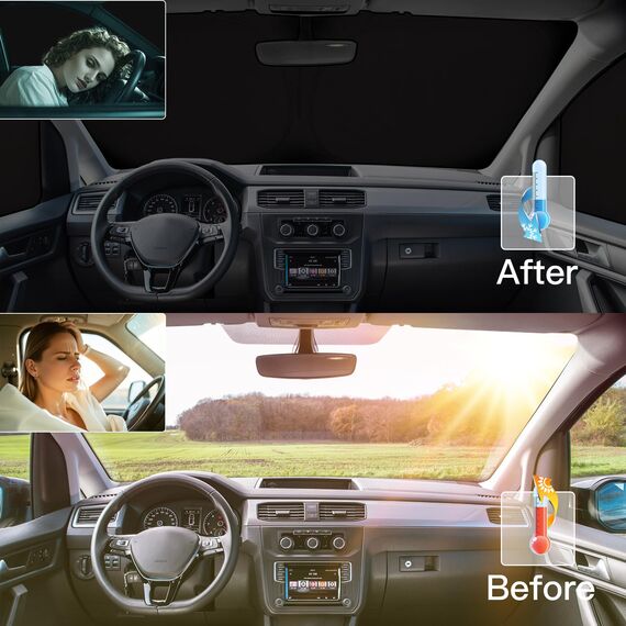 ZATOOTO Frontscheibe Sonnenschutz für VW Caddy, Windschutzscheibe Sonnenschutz Innen Faltbar, Thermomatten Magnetisch, Verdickte, blockiert 99% UV-Strahlen, 3er Set