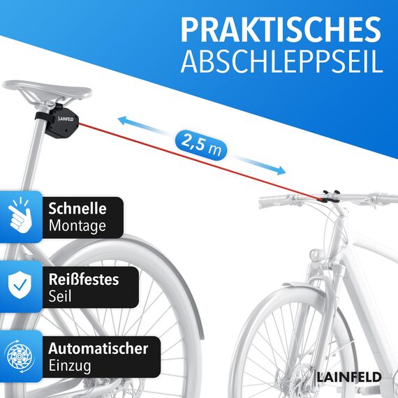 LAINFELD Fahrrad Abschleppseil Kinder, 2,5 Meter, Zugsystem, Follow me tandemkupplung, Fahrrad abschleppstange, tandemstange