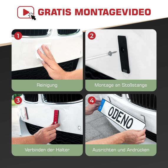 ODENO® Magnet Kennzeichenhalter im Set für 2 Kennzeichen - für jedes Kennzeichen und Auto - rahmenlose Nummernschildhalter für Deutschland und Österreich