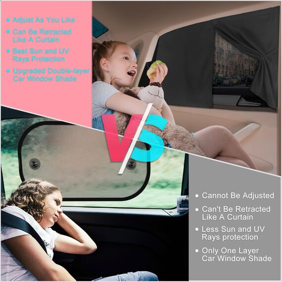 DIZA100 Sonnenschutz Auto Baby, 2 Pack Magnetisch Doppelschicht Sonnenschutz Kinder/Auto Vorhang UV Schutz & Verdunkelung Autofenster Hitzeschutz Vorhang für Seitenscheibe