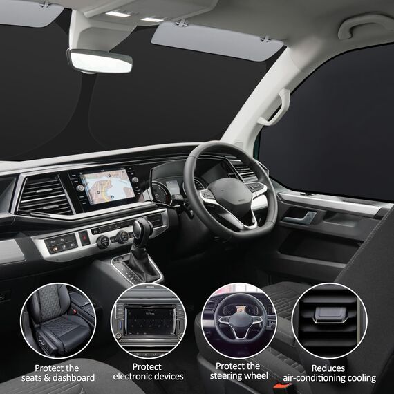 ZATOOTO Sonnenschutz Auto Frontscheibe Innen passend für VW T4, 3PCS Thermomatte Fahrerhaus, Auto Sonnenblende Frontscheibenabdeckung, Windschutzscheiben Autoscheiben Verdunkelung, UV-Schutz