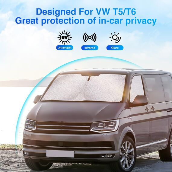 ZATOOTO Sonnenschutz Auto Frontscheibe passend für VW T5 T6, 3PCS Thermomatte Fahrerhaus, Auto Sonnenblende Frontscheibenabdeckung, Windschutzscheiben Innen Verdunkelung, UV-Schutz, Faltbare