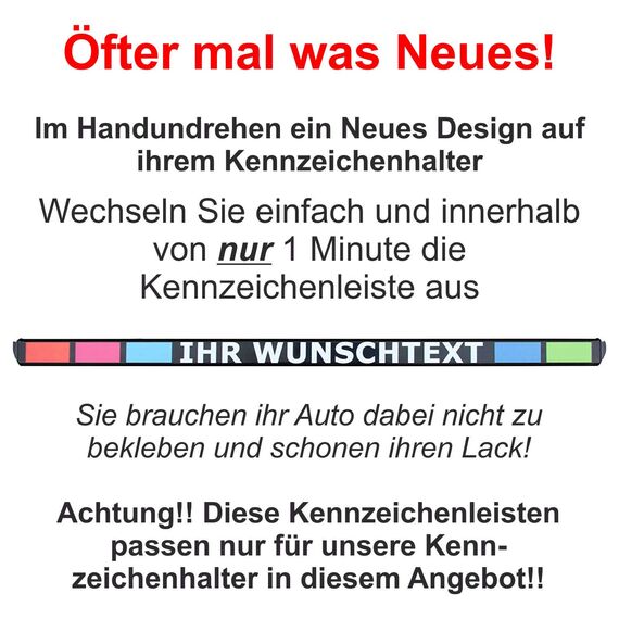 1 Kennzeichenhalter mit Wunschtext Werbung Bedruckt (Keine Folie) mit Schrauben (!!! Nicht für Österreich geeignet !!!)