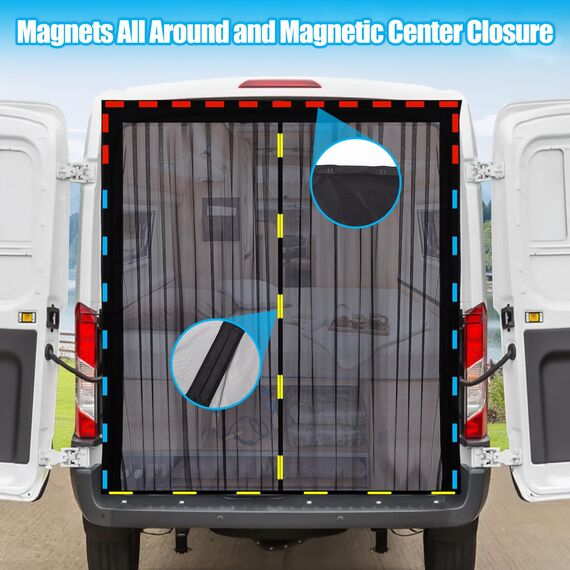 ZATOOTO Moskitonetz Van mit Magnetismus, Fliegengitter Auto für Mercedes Vito und Marco Polo Volkswagen Transporter, Center Magnetic Closure für Insektenschutz Auto