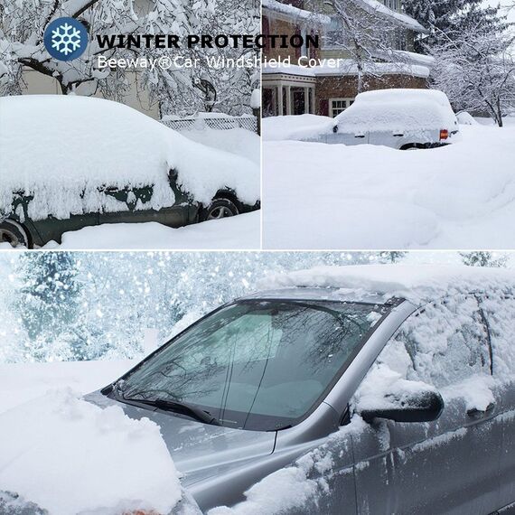 BEEWAY Auto Frontscheibenabdeckung, Ultra-Dick und Ganzjährig Auto Windschutzscheiben Abdeckung Sonnenblende Wintergegen Schnee EIS Frost Sonne UV Staub Wasserbeständig(140 x 90cm) (Packung mit 2)