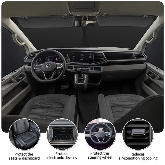 ZATOOTO Sonnenschutz Auto Frontscheibe passend für VW T5 T6, 3PCS Thermomatte Fahrerhaus, Auto Sonnenblende Frontscheibenabdeckung, Windschutzscheiben Innen Verdunkelung, UV-Schutz, Faltbare