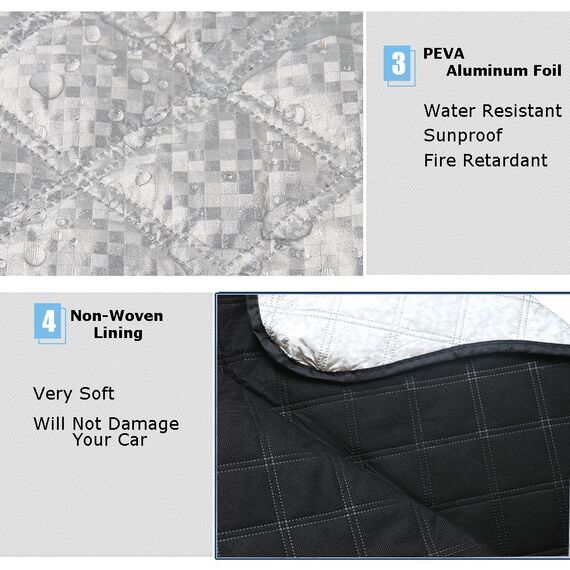 BEEWAY Auto Frontscheibenabdeckung, Ultra-Dick und Ganzjährig Auto Windschutzscheiben Abdeckung Sonnenblende Wintergegen Schnee EIS Frost Sonne UV Staub Wasserbeständig(140 x 90cm) (Packung mit 2)