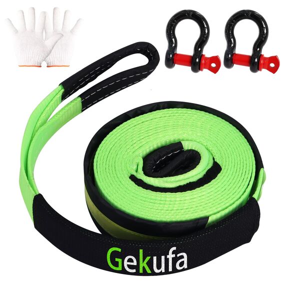 Gekufa Abschleppseil pkw 5M x 5cm, 10 Tonnen (22046 Lbs) Abschleppseil Auto Kit mit 2 Verstärkten Haken und Reflektierenden Streifen, Abschleppseile Für Off-Road Recovery (Grüner)
