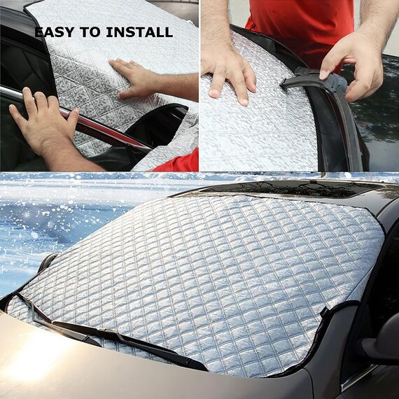BEEWAY Auto Sonnenschutz Frontscheibe, Ultra-Dick und Ganzjährig Auto Frontscheibenabdeckung Windschutzscheiben Sonnenblende Wintergegen Schnee EIS Frost Sonne UV Staub Wasserbeständig(140 x 90cm)