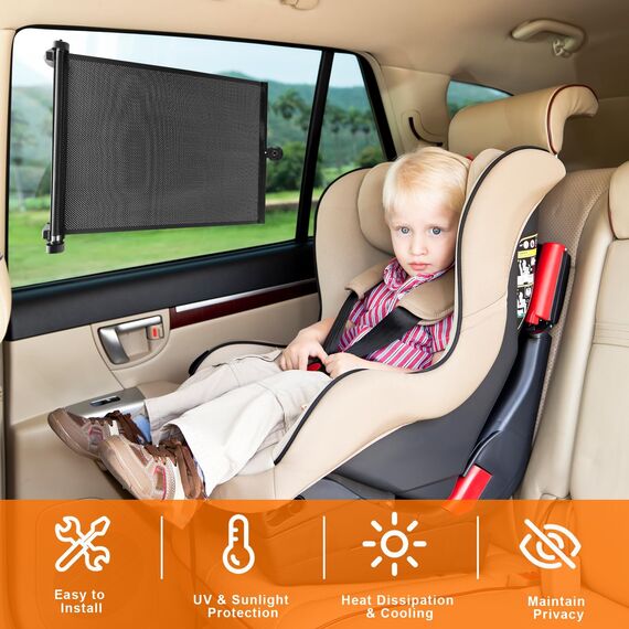 KXVXXV 2er-Set Sonnenrollo Auto Sonnenschutz Auto Seitenscheibe für Babys & Kinder（40 x 60cm, Rollo mit Saugnäpfen mit Flexibler, Größeneinstellung, UV-Schutz, Schwarz
