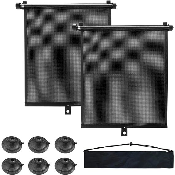 KXVXXV 2er-Set Sonnenrollo Auto Sonnenschutz Auto Seitenscheibe für Babys & Kinder（40 x 60cm, Rollo mit Saugnäpfen mit Flexibler, Größeneinstellung, UV-Schutz, Schwarz