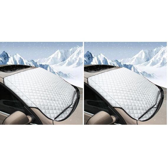 BEEWAY Auto Frontscheibenabdeckung, Ultra-Dick und Ganzjährig Auto Windschutzscheiben Abdeckung Sonnenblende Wintergegen Schnee EIS Frost Sonne UV Staub Wasserbeständig(140 x 90cm) (Packung mit 2)