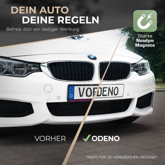 ODENO® Magnet Kennzeichenhalter im Set für 2 Kennzeichen - für jedes Kennzeichen und Auto - rahmenlose Nummernschildhalter für Deutschland und Österreich