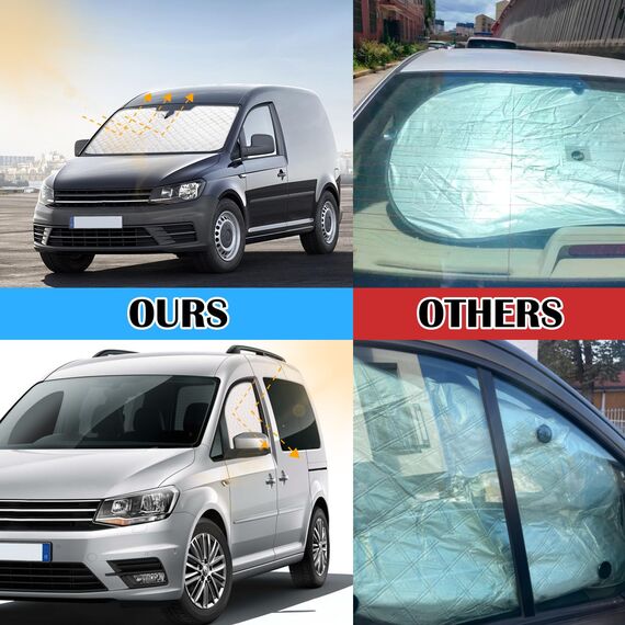 ZATOOTO Frontscheibe Sonnenschutz für VW Caddy, Windschutzscheibe Sonnenschutz Innen Faltbar, Thermomatten Magnetisch, Verdickte, blockiert 99% UV-Strahlen, 3er Set