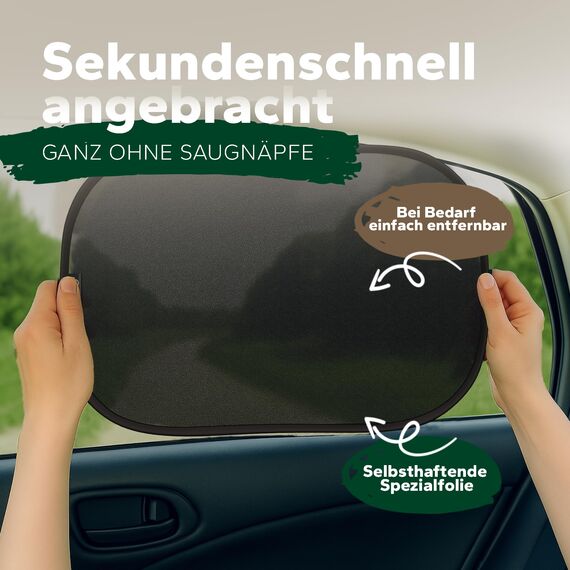 Sonnenschutz Auto Baby mit UV-Schutz UPF50+, DEKRA geprüft & KBA-zugelassen, Hochwertiges GSM105+ Nylon, Doppelte Schutzwirkung, Sonnenschutz Auto Kinder ohne Saugnapf
