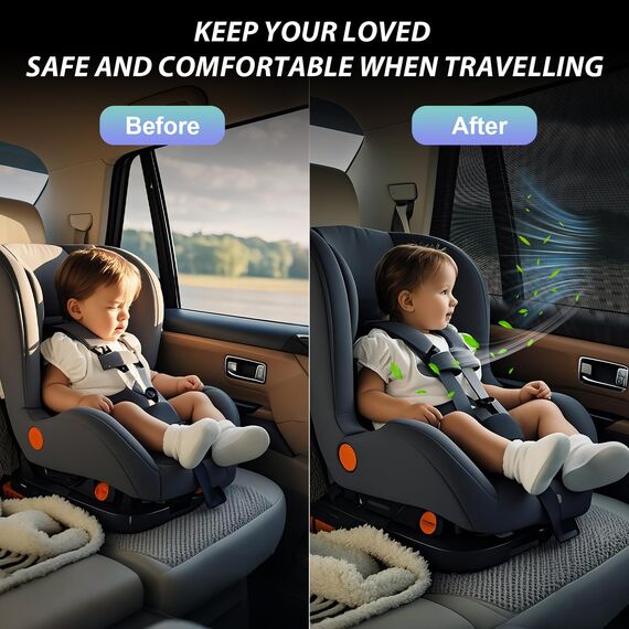PEMOTech Sonnenschutz Auto Baby,(2-Stück)ZERTIFIZIERTER UV-Schutz,[2026 Upgrade] Nachhaltiges & Hochwertiges Atmungsaktive Spandex,Sonnenschutz Auto Kinder fit 99% Autos, Privatsphäre Für Ihre Familie