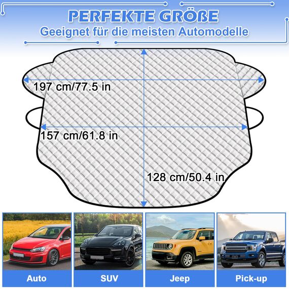 Tevlaphee Sonnenschutz Auto Frontscheibe, Windschutzscheibe Sonnenschutz, UV-Schutz für Sommer, Sonne, Staub, Schnee, EIS, Frost, 197 * 128cm