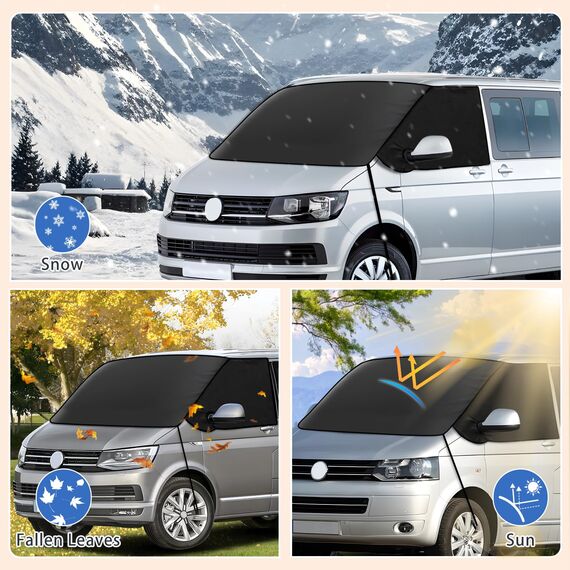 ZATOOTO Frontscheibenabdeckung für Volkswagen T5 T6, 600D Oxford Stoff wasserdichtes Windschutzscheibenabdeckung, Allwetter-Windschutzhaube, lichtundurchlässige UV/Frost/EIS/Staub Schutzhülle